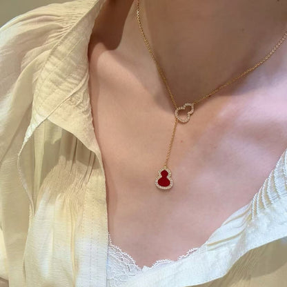 S925 Sterling Silver Natural Red Agate Fortune Necklace Light Luxury Niche Fashion Design Sense Collarbone Chain Simple Versatile