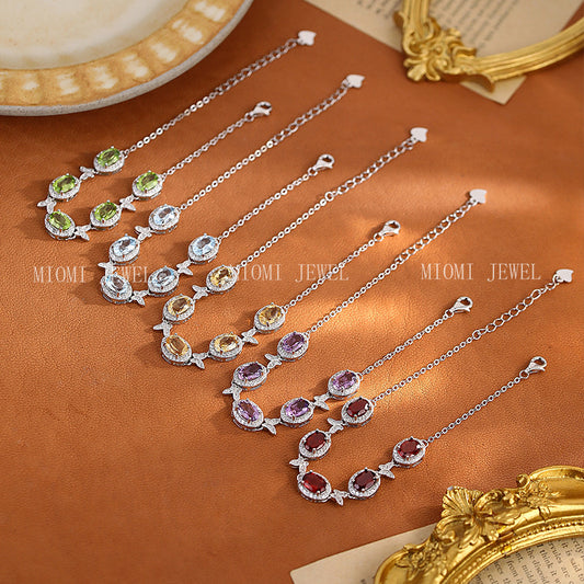 S925 Sterling Silver Inlaid Natural Crystal Stone Butterfly Bracelet Multi-color Crystal Clear Healing Fashion Design Women's Style