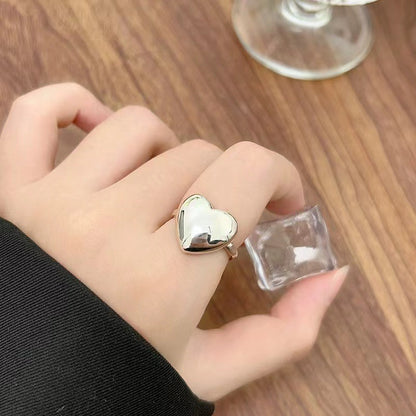 Sterling Silver S925 Heart Single Ring Simple Cute Sweet Peach Heart Open Ring Index Finger Ring