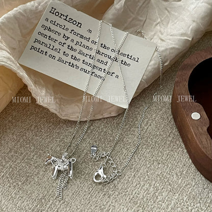 S925 Silver Success Horse Tassel Necklace Light Luxury Niche Sweater Chain Women's High-end Collarbone Chain Gift