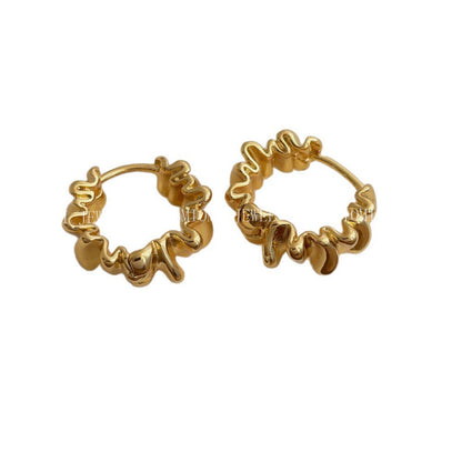 18K Real Gold Plated Irregular Metal Earrings Ear Clips Light Luxury Niche Design Sense Wrinkled Hoop Earrings Stud Earrings Jewelry