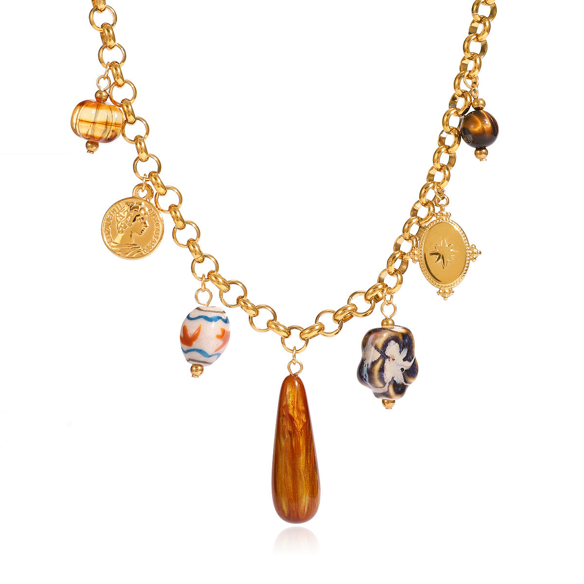 Titanium Steel Resin Ceramic Multi Pendant Necklace Niche Light Luxury Collarbone Chain Stainless Steel Jewelry High-end Feel