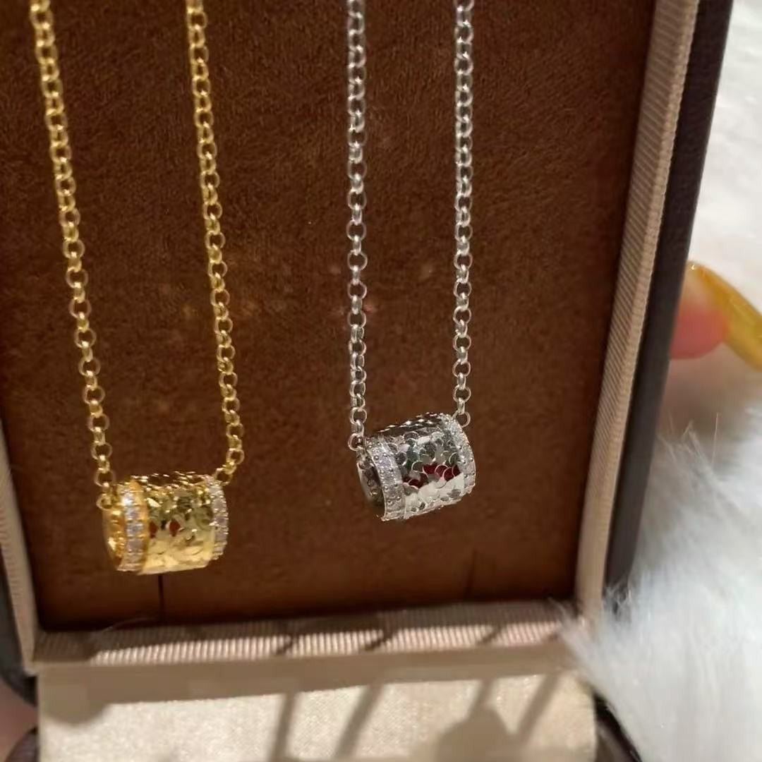 925 Sterling Silver Crushed Ice CNC Craft Cylinder Necklace Elegant High-end Versatile Collarbone Chain