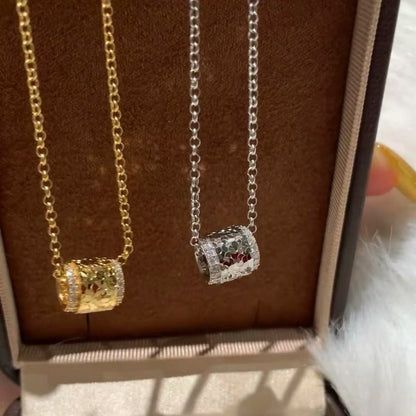 925 Sterling Silver Crushed Ice CNC Craft Cylinder Necklace Elegant High-end Versatile Collarbone Chain