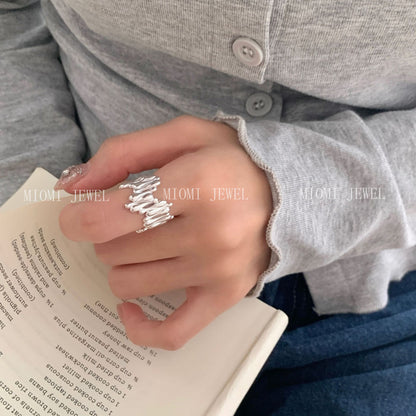 S925 Sterling Silver Irregular Water Drop Ring for Women Korean Retro High-end Niche Design Ring