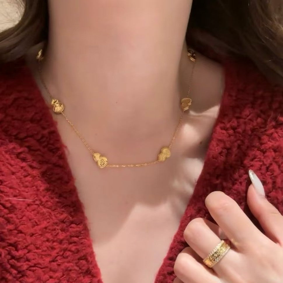 Pure Silver S925 CNC Craft Ice Crushed Gourd Necklace Chain Exquisite High-end Niche Design