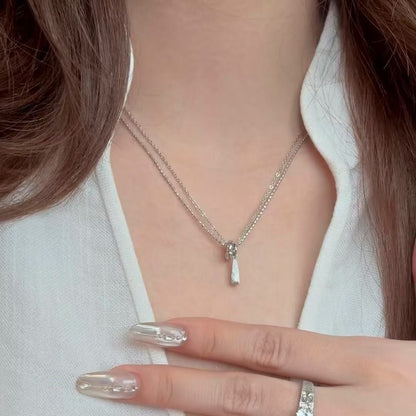 Pure Silver S925 Fairy Tears Necklace Minimalist Brushed Pendant Collarbone Chain Light Luxury High-end Niche Versatile