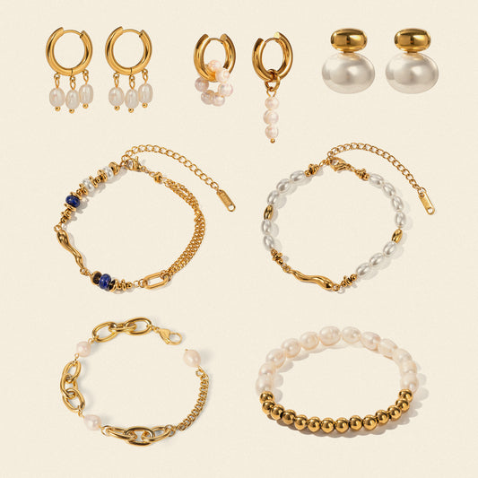 Stainless Steel Pearl Bracelet High-End Ins Light Luxury Earrings Titanium Steel Jewelry Earrings