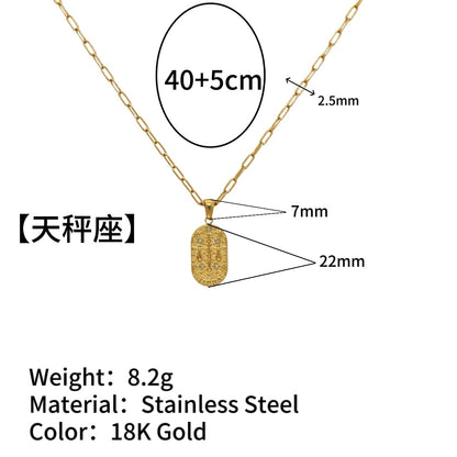 18K Gold Plated Zircon Embossed Ancient Method Pendant Zodiac Titanium Steel Necklace