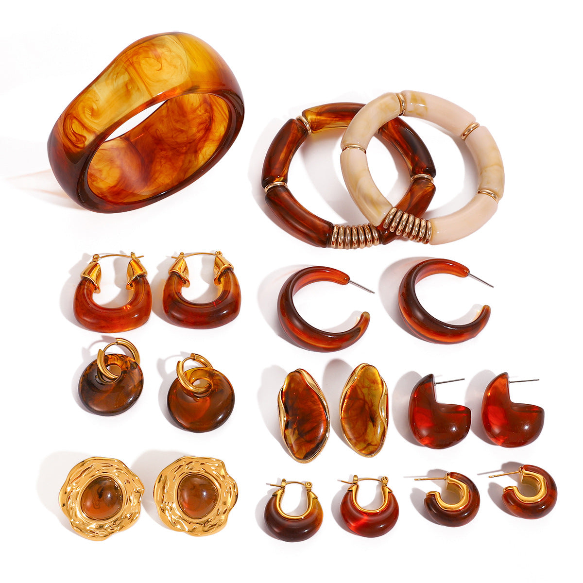 Resin Bracelet Stainless Steel Amber Acrylic Earrings High-end Earrings Titanium Steel Jewelry