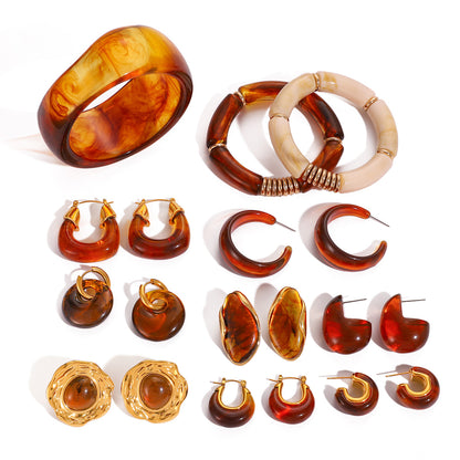 Resin Bracelet Stainless Steel Amber Acrylic Earrings High-end Earrings Titanium Steel Jewelry