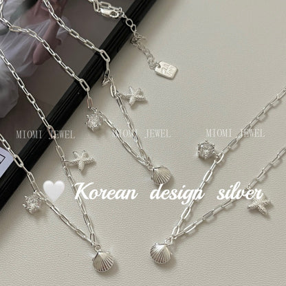 S925 Sterling Silver Blue Starfish Shell Zircon Necklace Fresh and Versatile