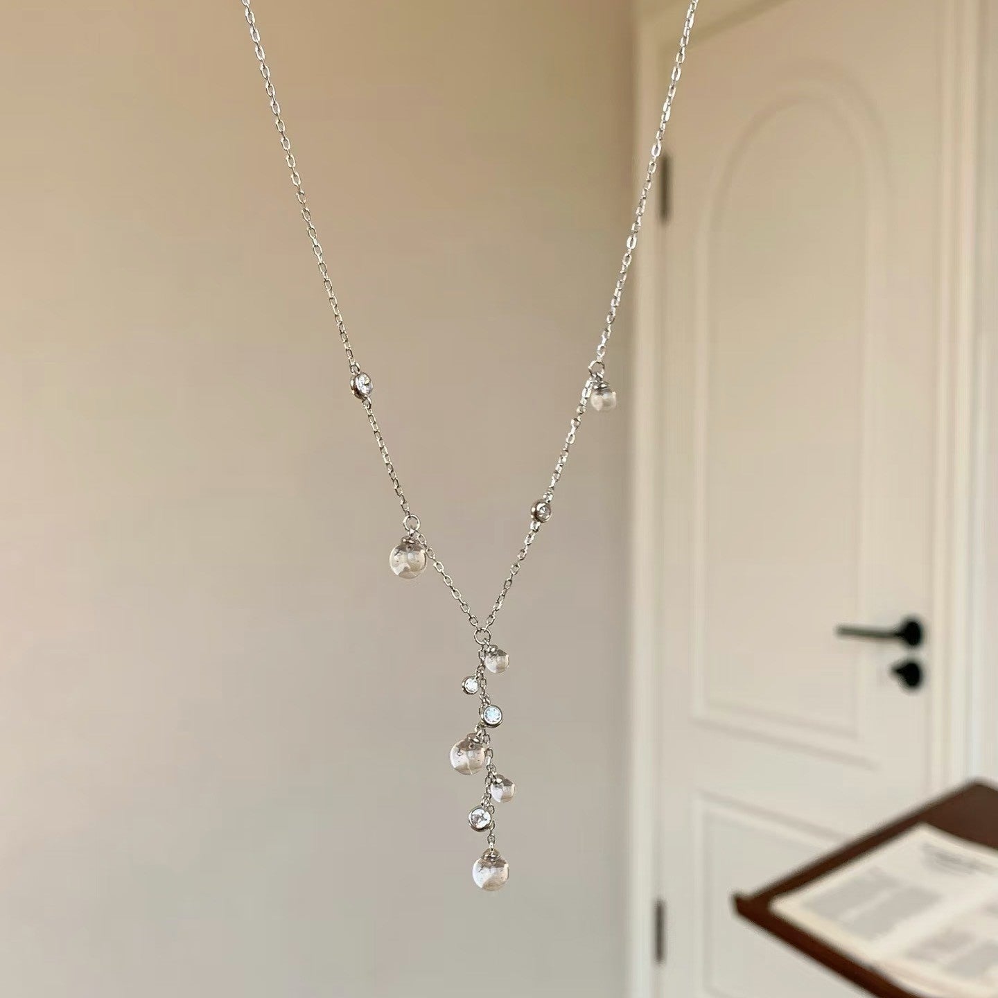 Pure Silver S925 White Crystal Grape Cluster Necklace Double A Quality Niche Exquisite Light Luxury Ins Gentle Korean Version Collarbone Chain