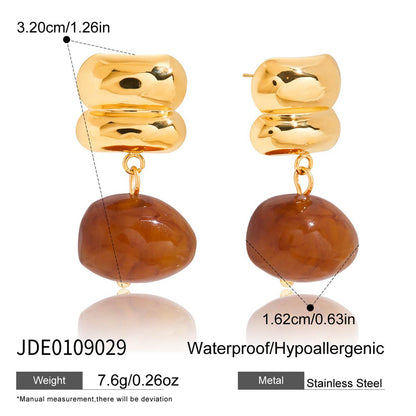 Stainless Steel Amber Resin Earrings Light Luxury High-end Earrings Non-fading Stainless Steel Ear Accessories