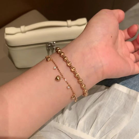 Pure Silver S925 Italian Vintage Brushed Light Luxury High-End Jewelry High Carbon Diamond Heart Bracelet Adjustable