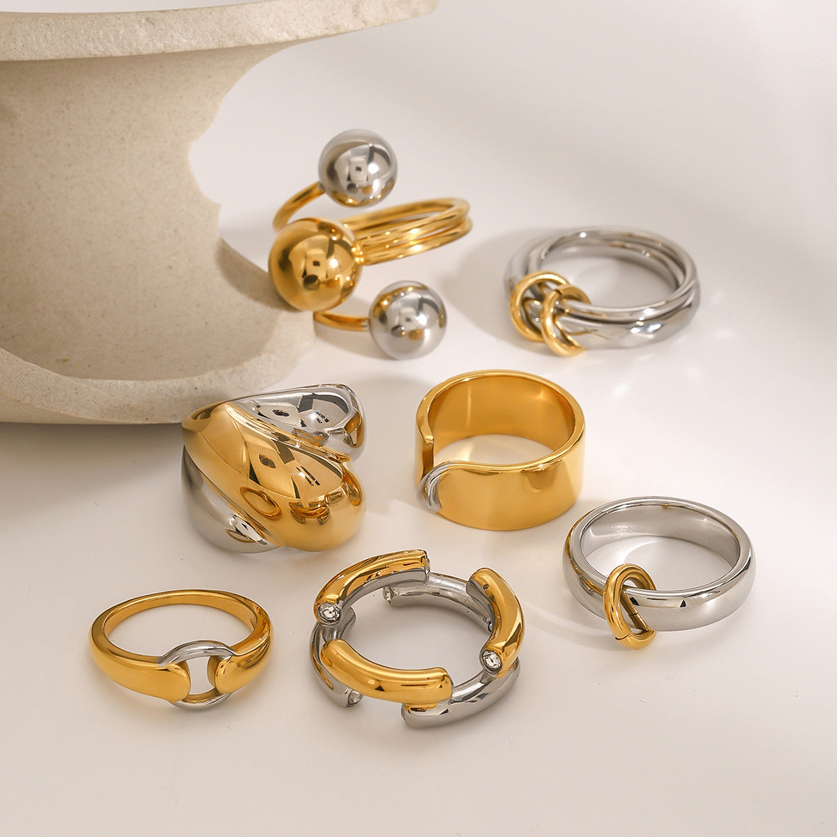 Color Block Stainless Steel Ring High-End Niche Exaggerated Ring Titanium Steel Hand Jewelry Rings