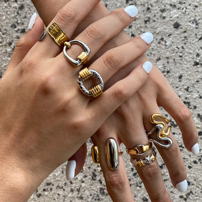 Color Block Ring Titanium Steel Non-Fading Jewelry for Women High-End Feel Popular Stainless Steel Ring