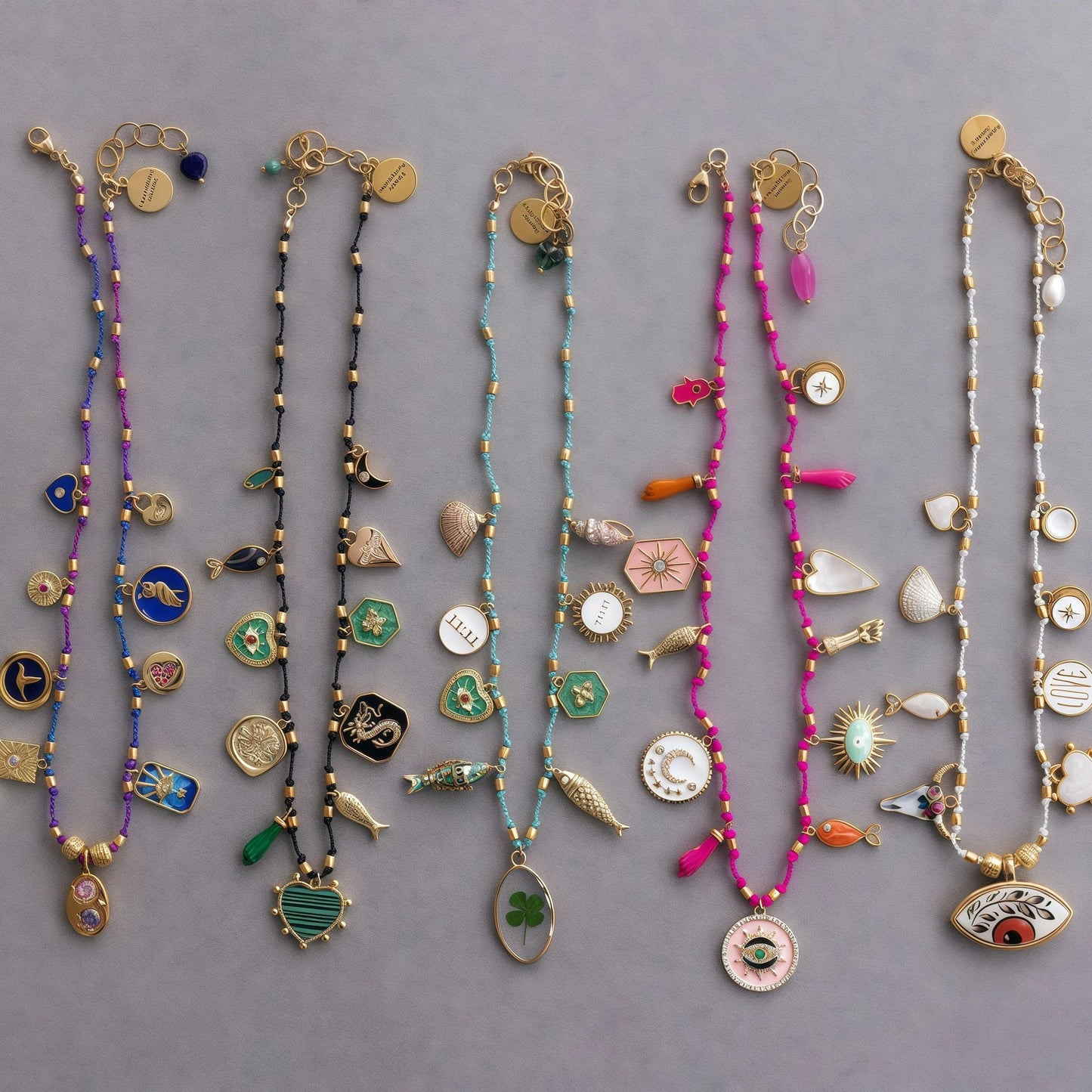 Colorful Oil Drop Pendant Color Rope Necklace Devil's Eye Heart Personality Hip Hop Unisex