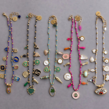 Colorful Oil Drop Pendant Color Rope Necklace Devil's Eye Heart Personality Hip Hop Unisex