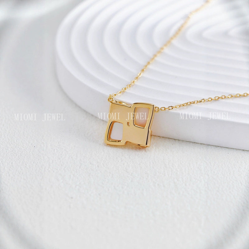 S925 Solid Silver Fashion Simple Personality White Square Diamond Mother-of-Pearl Necklace Jewelry
