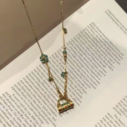 New Chinese Style Retro National Style Flower Enamel Craft Longevity Lock High-end Sense Elegant Light Luxury Bowknot Blessing