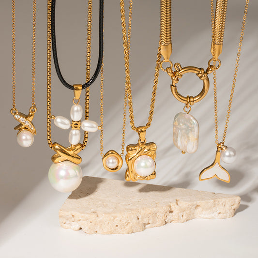 Stainless Steel Pearl Necklace High-end Jewelry Ins Collarbone Chain Titanium Steel Pendant for Women