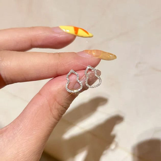 Pure Silver S925 New Chinese Style Gourd Fortune Earrings Elegant Light Luxury Simple High-end Fashion Sense Ear Jewelry