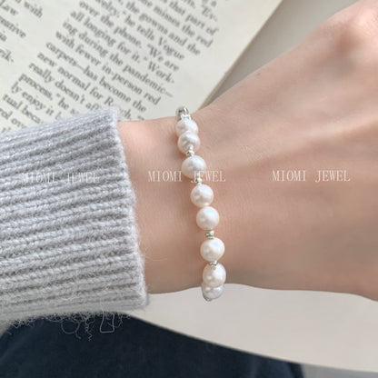S925 Sterling Silver Natural Freshwater Pearl Half Bracelet Bangle Niche Light Luxury High-end Design Elegant Gentle Temperament