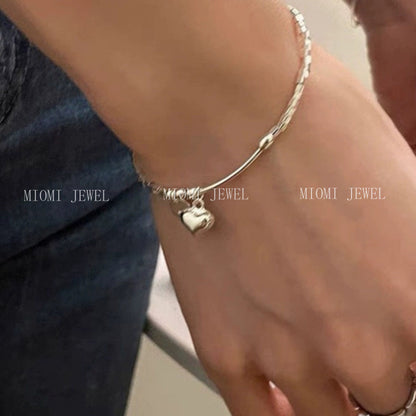 Full S990 Sterling Silver Heart Pendant Bracelet Niche Design Trendy Broken Silver Best Friend Jewelry Gift