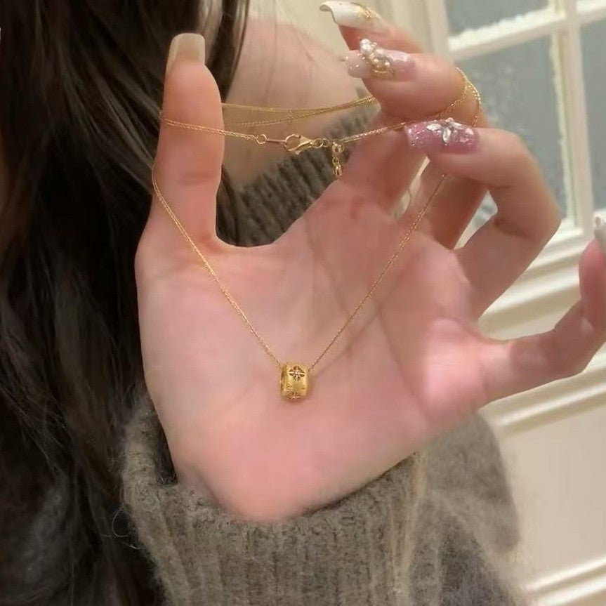 Pure Silver S925 Vintage Eight-Pointed Star Brushed Pendant Necklace Exquisite High-End Fashion