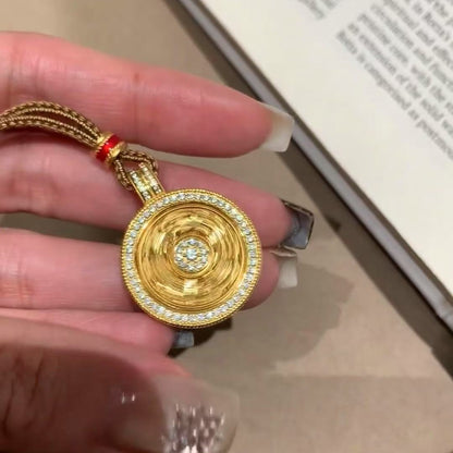 Pure Silver S925 Chinese Style Compass Rotatable Brown Rope Sweater Chain New Year Series