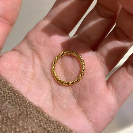 Pure Silver S925 Plain Band Small Twist Stacking King Ring Niche Retro High-end Simple Design Ring