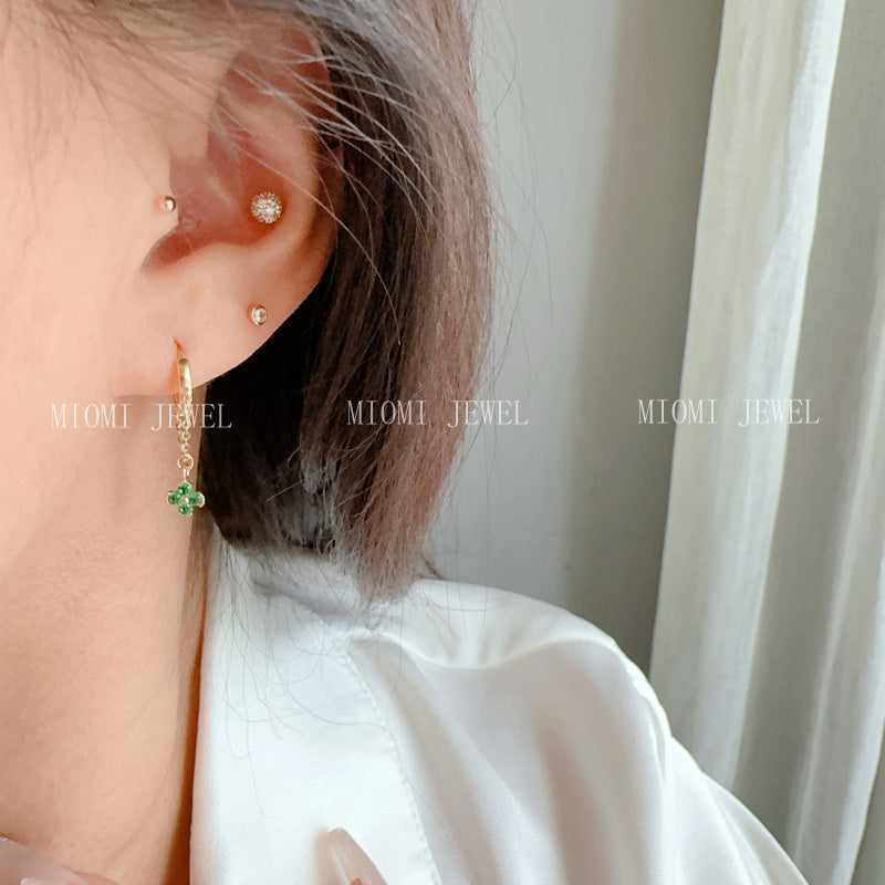 S925 Sterling Silver 18K Gold Plated Earrings for Women Four-Petal Flower Small Flower Inlaid Zircon Ear Cuff Earrings