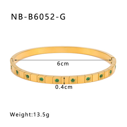 Hot-Selling Zircon Heart-Shaped Quadrilateral Geometric White Zircon Green Zircon Titanium Steel Real Gold Plated Color-Retaining Jewelry Bracelet