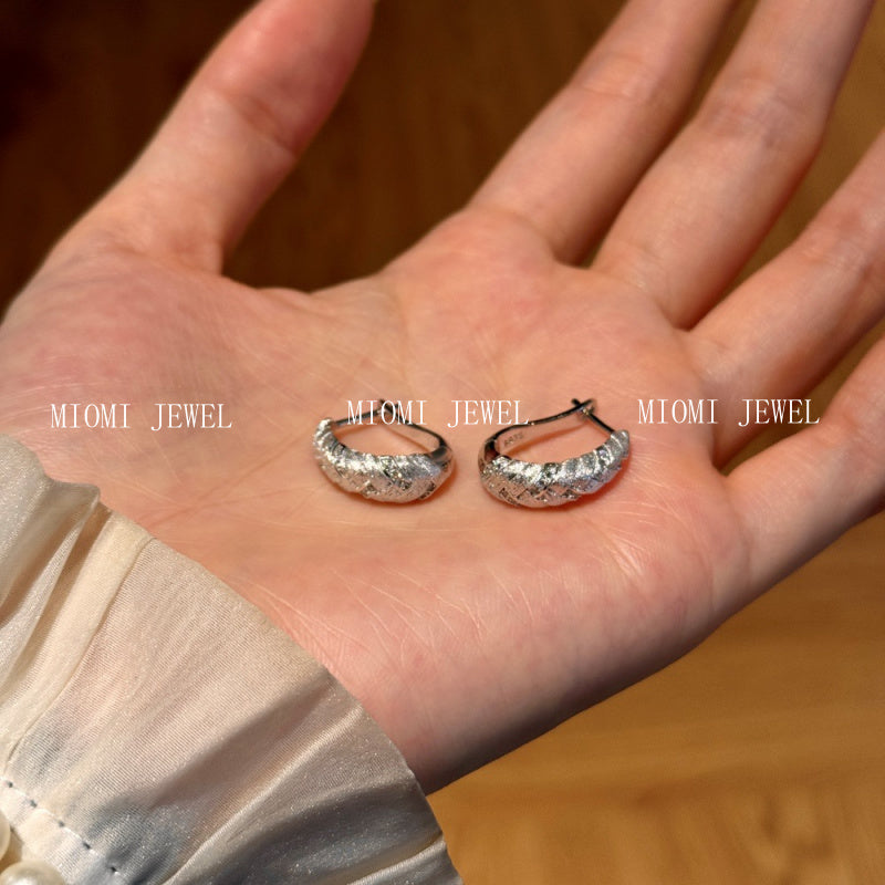 S925 Brushed Diamond-Studded Wheat Ear Woven Earrings Studs Exquisite Design Sense Light Luxury Vintage Retro