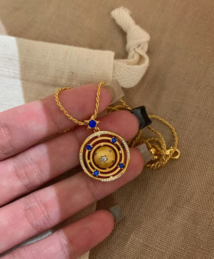 Sterling Silver S925Heavy Craft High-End Brushed Rotating Planet Necklace Niche Design Light Luxury Blue Diamond Star Collarbone Chain