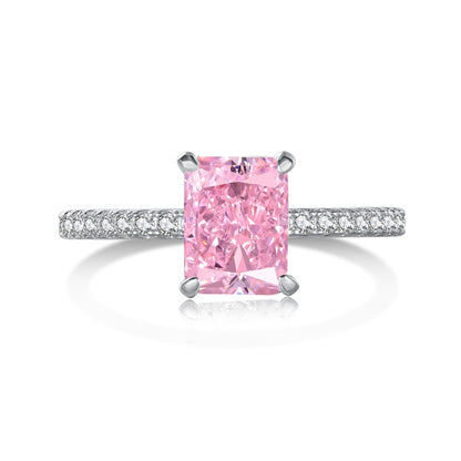 925 Sterling Silver Women's INS Heart Pink Ring Pink Diamond Sugar Cube Super Sparkling High Carbon Diamond Ring Wedding Ring