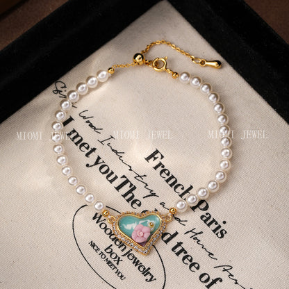NALA Oil Painting Glass Pearl Bracelet Niche Light Luxury Non-Fading Versatile Creative Jewelry