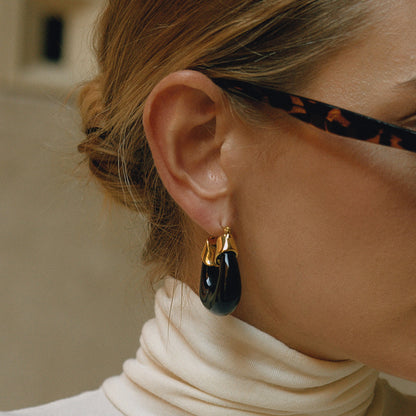 Autumn Winter Resin Chubby Stainless Steel Earrings Niche Light Luxury Hoop Titanium Steel Jewelry for Women with a Sense of Sophistication