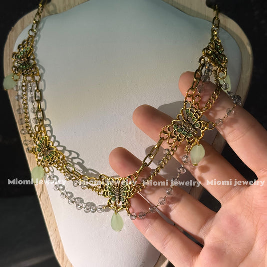 Gold butterfly necklace fairy Vintage