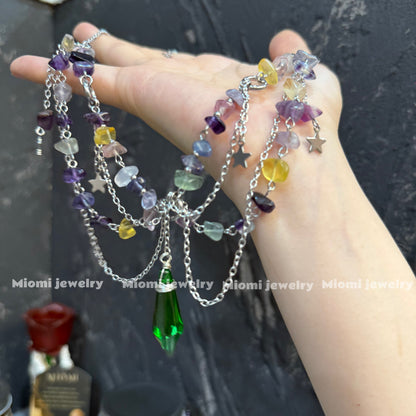 Natural crystal necklace fairy witch （but middle green is plastic）