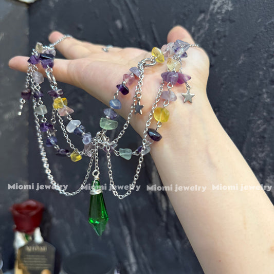 Natural crystal necklace fairy witch （but middle green is plastic）