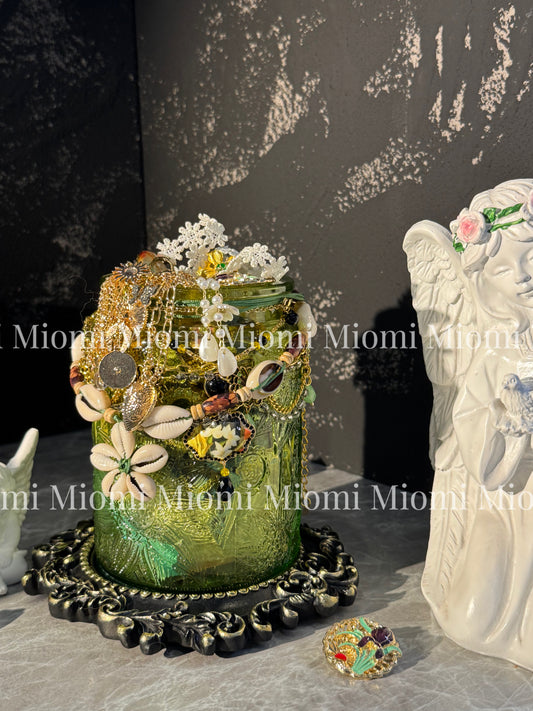 influencer Kendyl same style mystery jewelry jar/ green flower glass jar