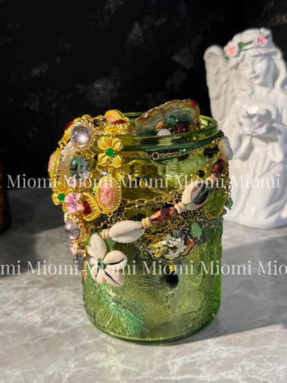 influencer Kendyl same style mystery jewelry jar/ green flower glass jar