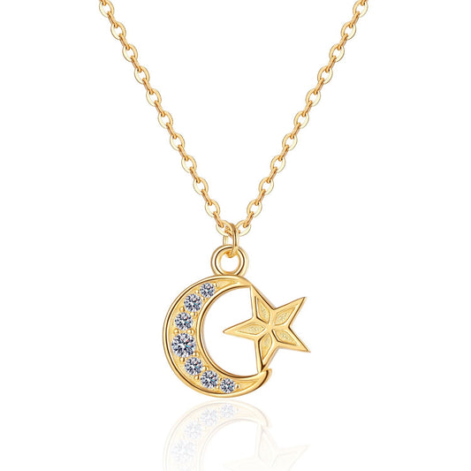 s925 sterling silver star-moon necklace women's fashion daily