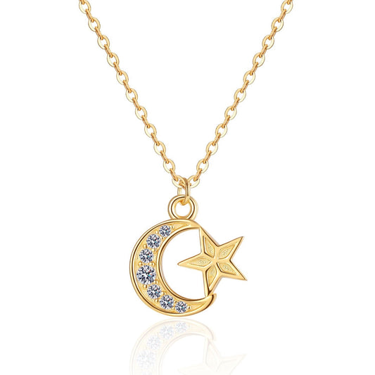 s925 sterling silver star-moon necklace women's fashion daily