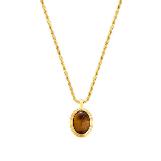 Vintage tiger's eye stone stainless steel necklace small luxury luxury high sense