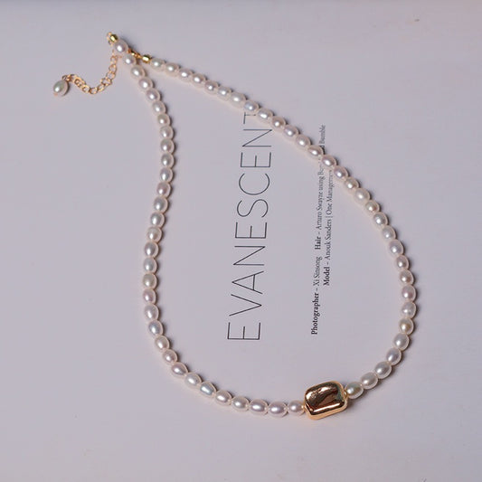 Minimalist natural freshwater pearl necklace for women Instagram niche premium sense 14k gold diamond necklace