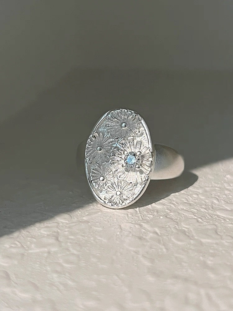 s925 silver ring vintage silver simple flower ring