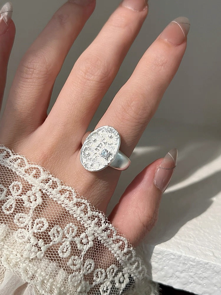 s925 silver ring vintage silver simple flower ring